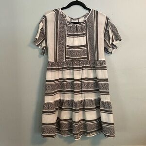 Velvet Graham & Spencer Peasant Popover Dress Black White Woven Pattern